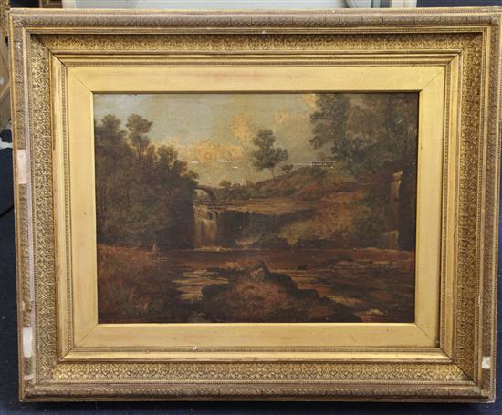 John Holland Senior (1829-1886) Lumb Bridg & Fall, Crimsworth and Milking Bridge, Golden Valley 16 x 22in.